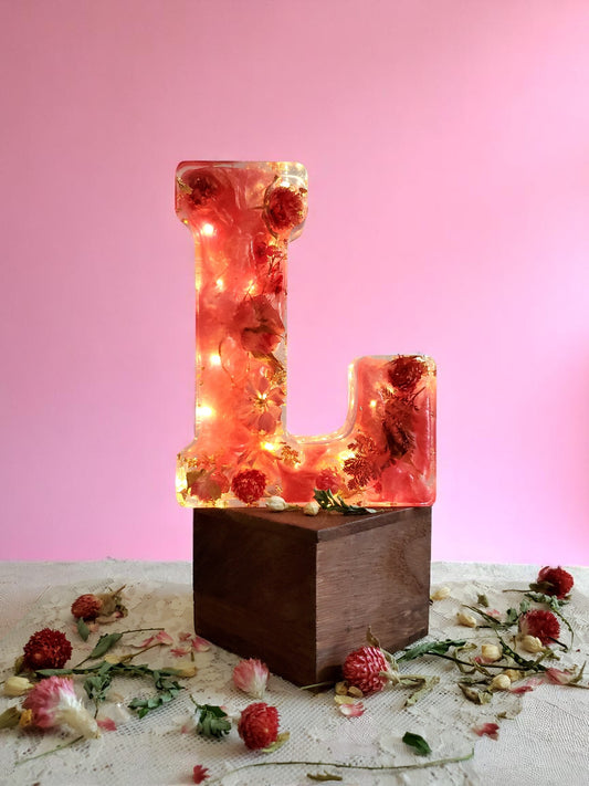 Custom LED Resin Letter, Birthday Gift | Real Dried Flowers | Personalized Decor| Gift for Her, Baby Nursery Decor | Memorial | Made For You