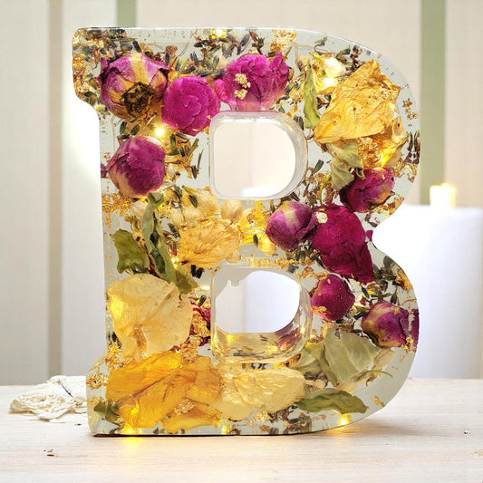 Custom LED Resin Letters | Real Dried Flowers | Personalized Floral Keepsake, Gift for Her, Baby Decor, Memorial | Holiday Decor