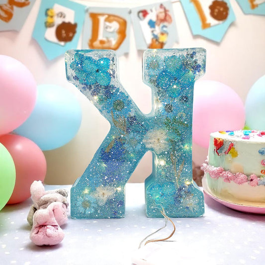 Led Resin Letter with Real Dried Flowers | Floral Keepsake and LED Name Decor Gift for Her, Baby, Memorial & Holiday | Wedding Preservation