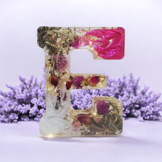 Custom Resin Light up Letters | Real Flowers, Personalized Keepsake, Initial Letter | Gift for Her | Dried Floral Art | Boho Style Aesthetic