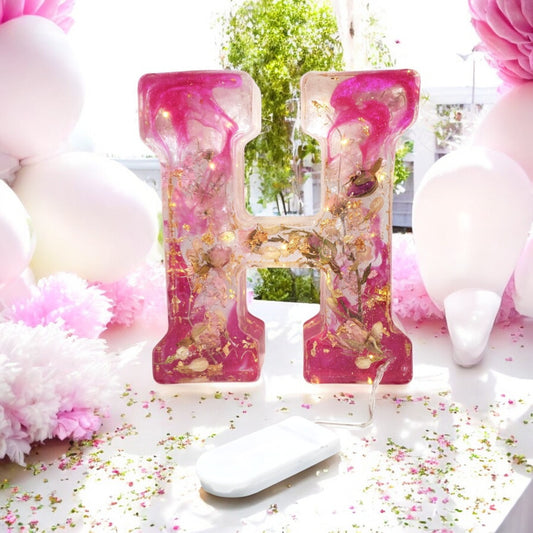 Custom LED Resin Letter | Real Dried Flowers | Personalized Floral Keepsake, Special Gift for bf | Boho Aesthetic