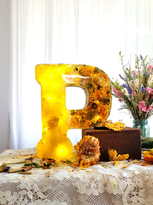 Custom LED Resin Letter | Real Dried Flowers | Personalized Floral Keepsake | Gift for Her, Baby Name Decor, Memorial Letter | Holiday Decor