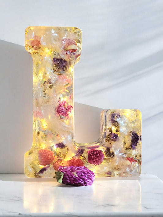 Custom LED Resin Letter | Real Dried Flowers | Personalized Gift for Her | Baby Initial | Floral Keepsake | Memorial Letters | Holiday Decor