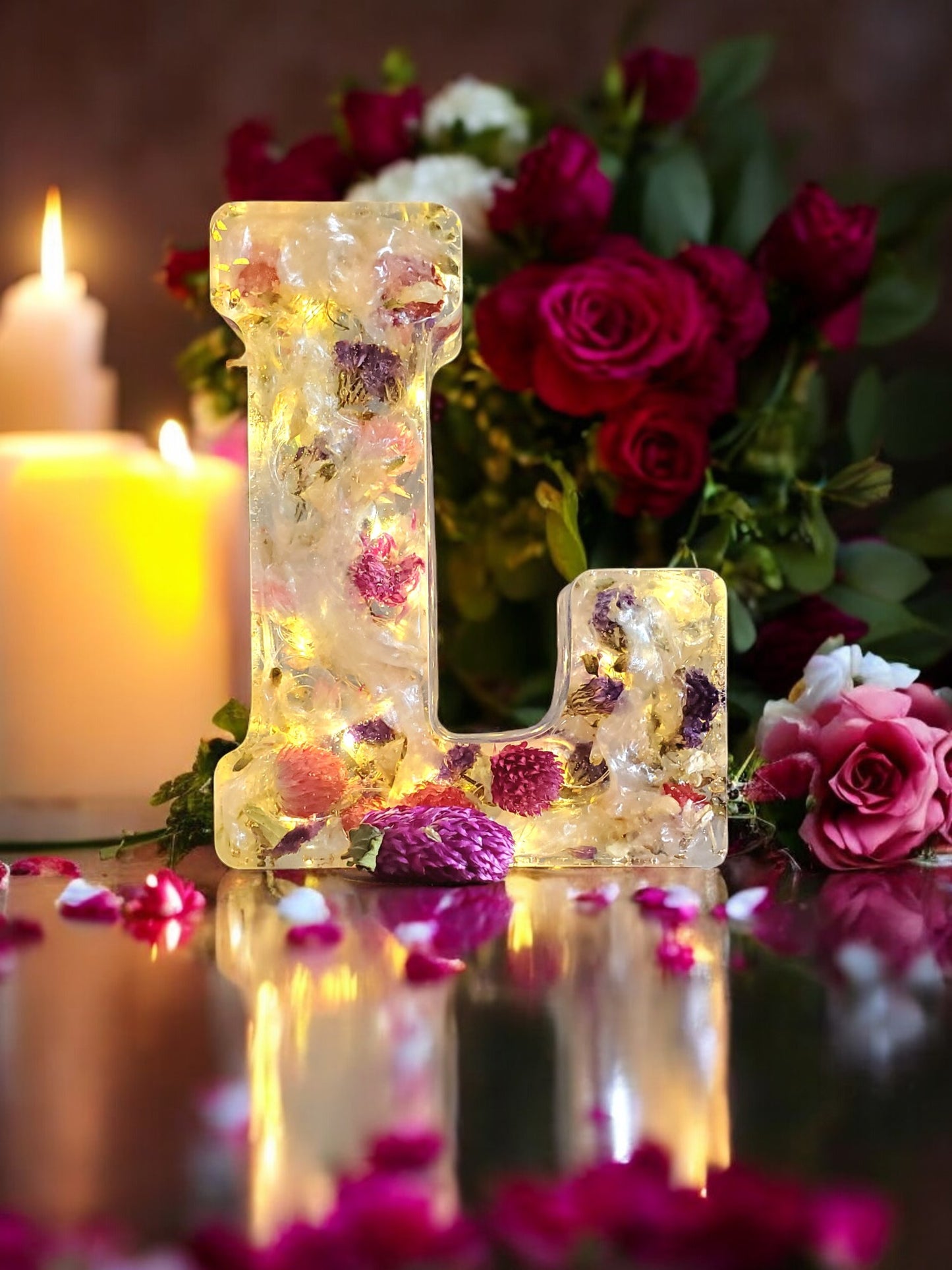 Custom LED Resin Letter | Real Dried Flowers | Personalized Gift for Her | Baby Initial | Floral Keepsake | Memorial Letters | Holiday Decor