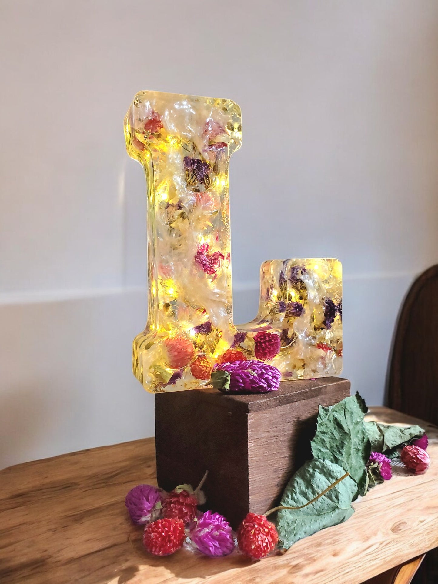 Custom LED Resin Letter | Real Dried Flowers | Personalized Gift for Her | Baby Initial | Floral Keepsake | Memorial Letters | Holiday Decor