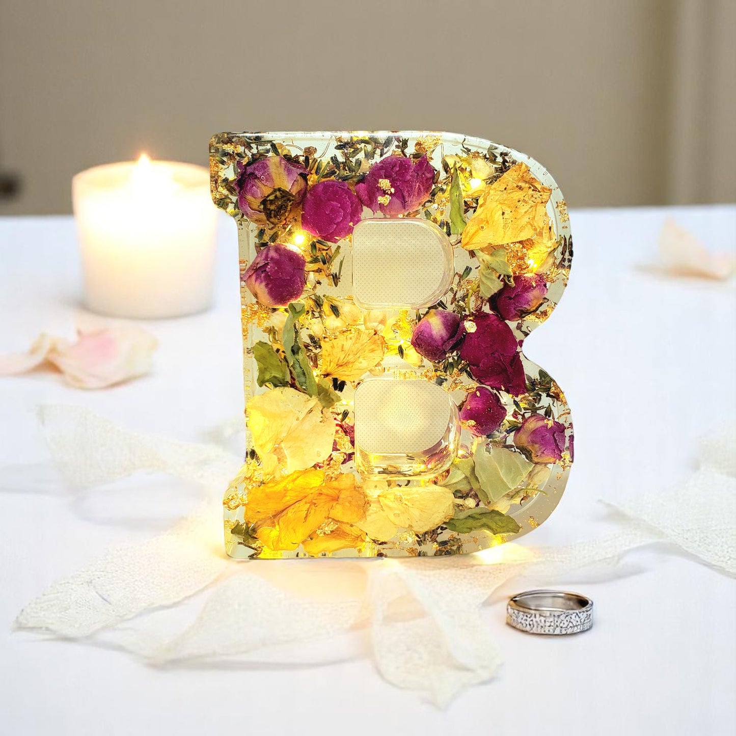Custom LED Resin Letters | Real Dried Flowers | Personalized Floral Keepsake, Gift for Her, Baby Decor, Memorial | Holiday Decor