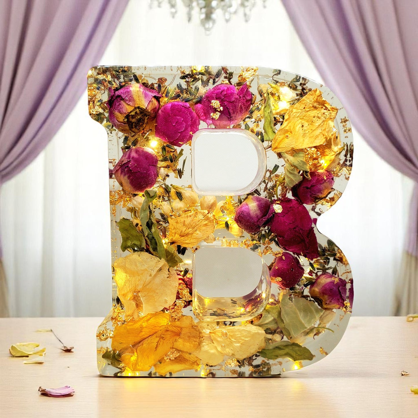 Custom LED Resin Letters | Real Dried Flowers | Personalized Floral Keepsake, Gift for Her, Baby Decor, Memorial | Holiday Decor