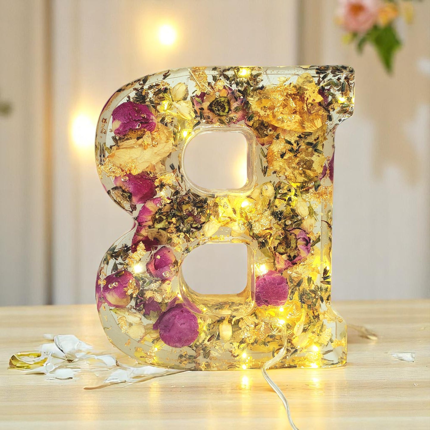 Custom LED Resin Letters | Real Dried Flowers | Personalized Floral Keepsake, Gift for Her, Baby Decor, Memorial | Holiday Decor