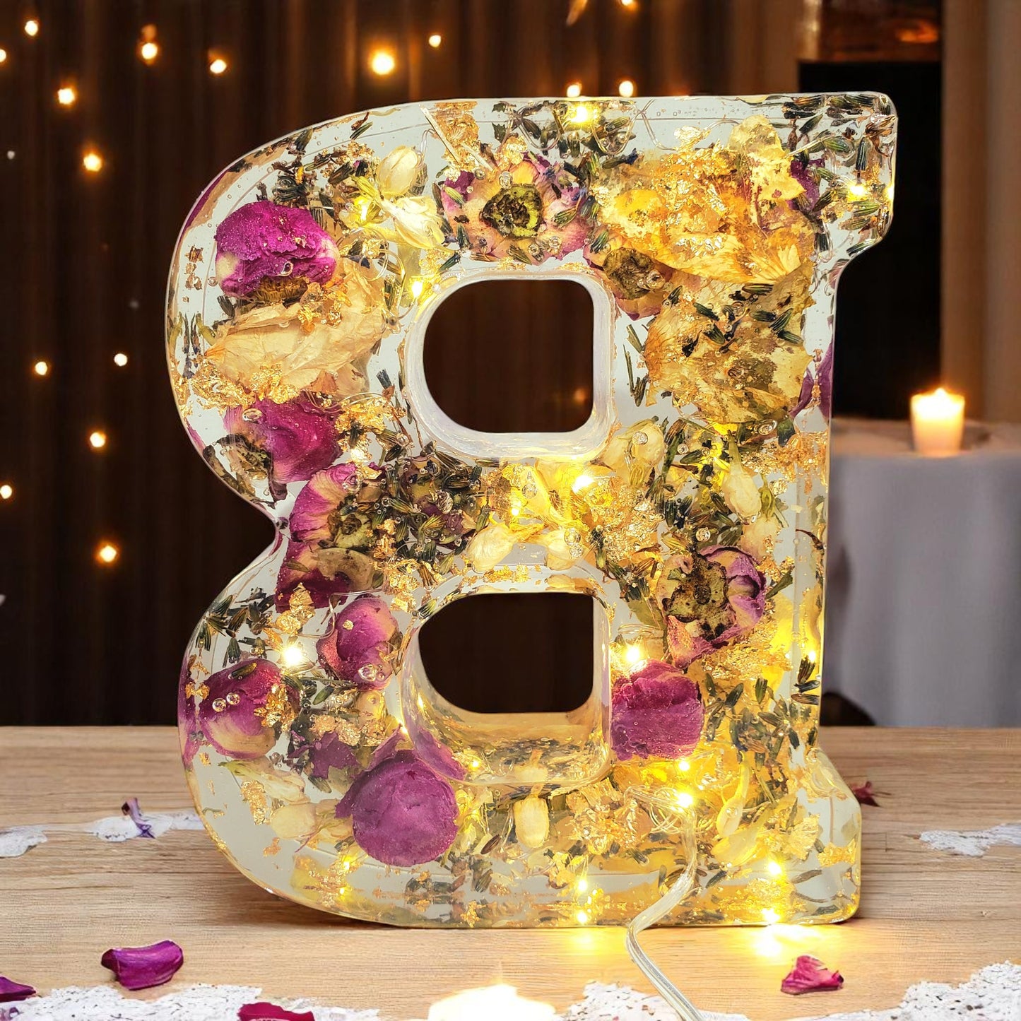 Custom LED Resin Letters | Real Dried Flowers | Personalized Floral Keepsake, Gift for Her, Baby Decor, Memorial | Holiday Decor