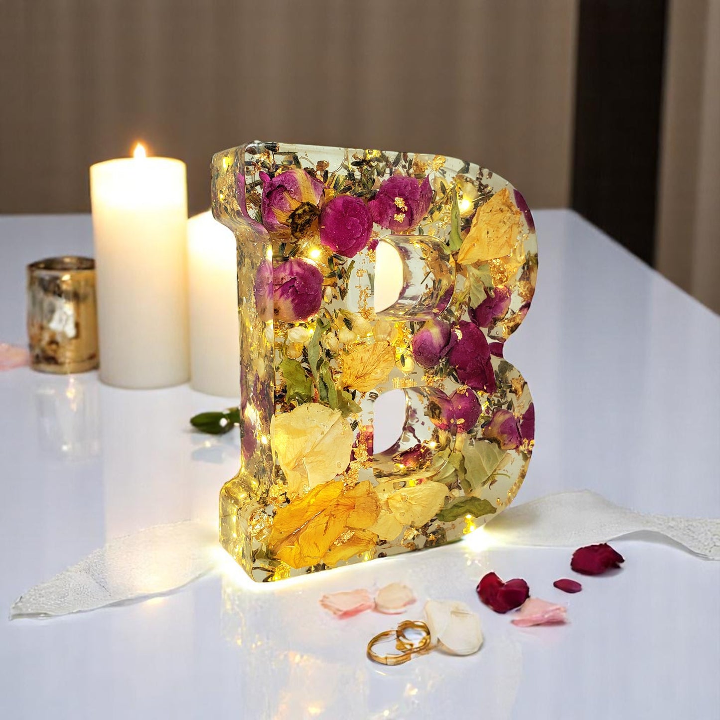 Custom LED Resin Letters | Real Dried Flowers | Personalized Floral Keepsake, Gift for Her, Baby Decor, Memorial | Holiday Decor