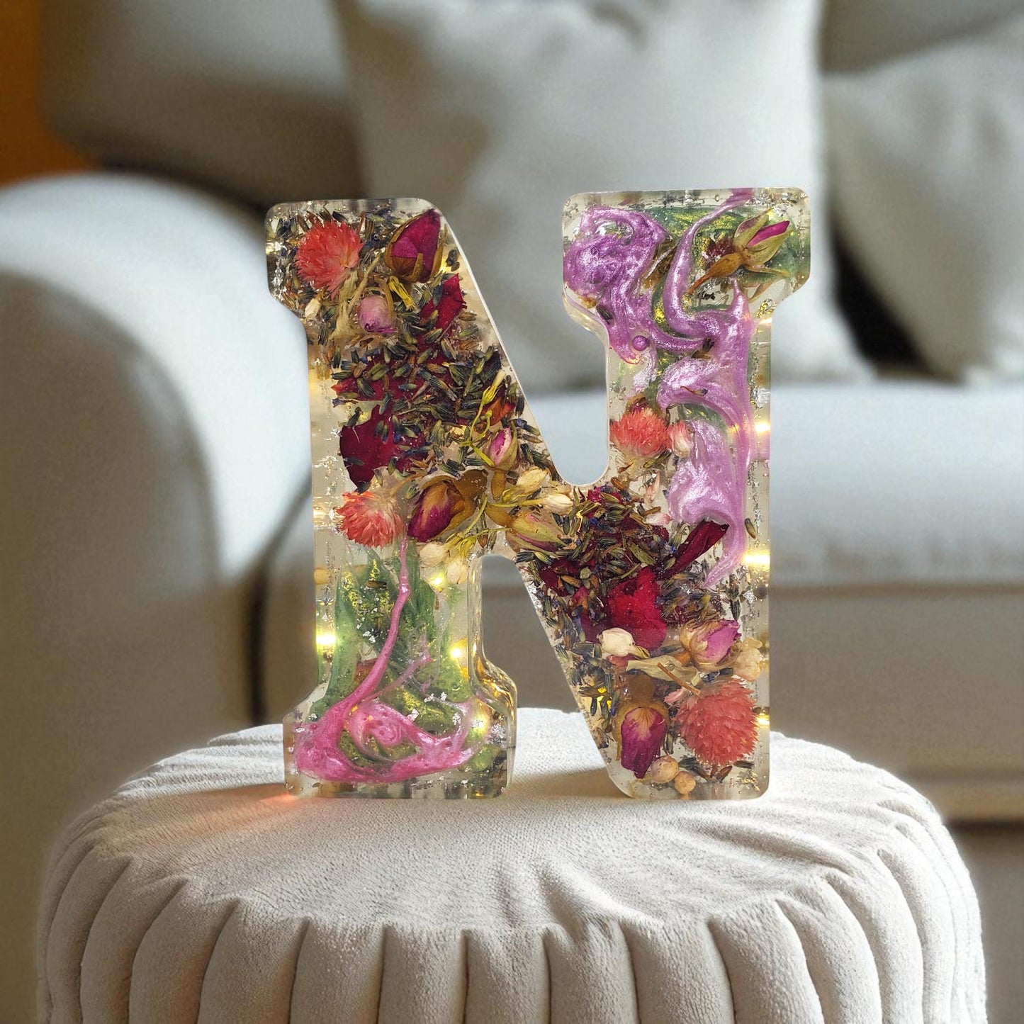 Custom LED Resin Letter | Real Dried Flowers | Personalized Floral Keepsake | Gift for Her | Baby Initials | Memorial Letter | Holiday Decor