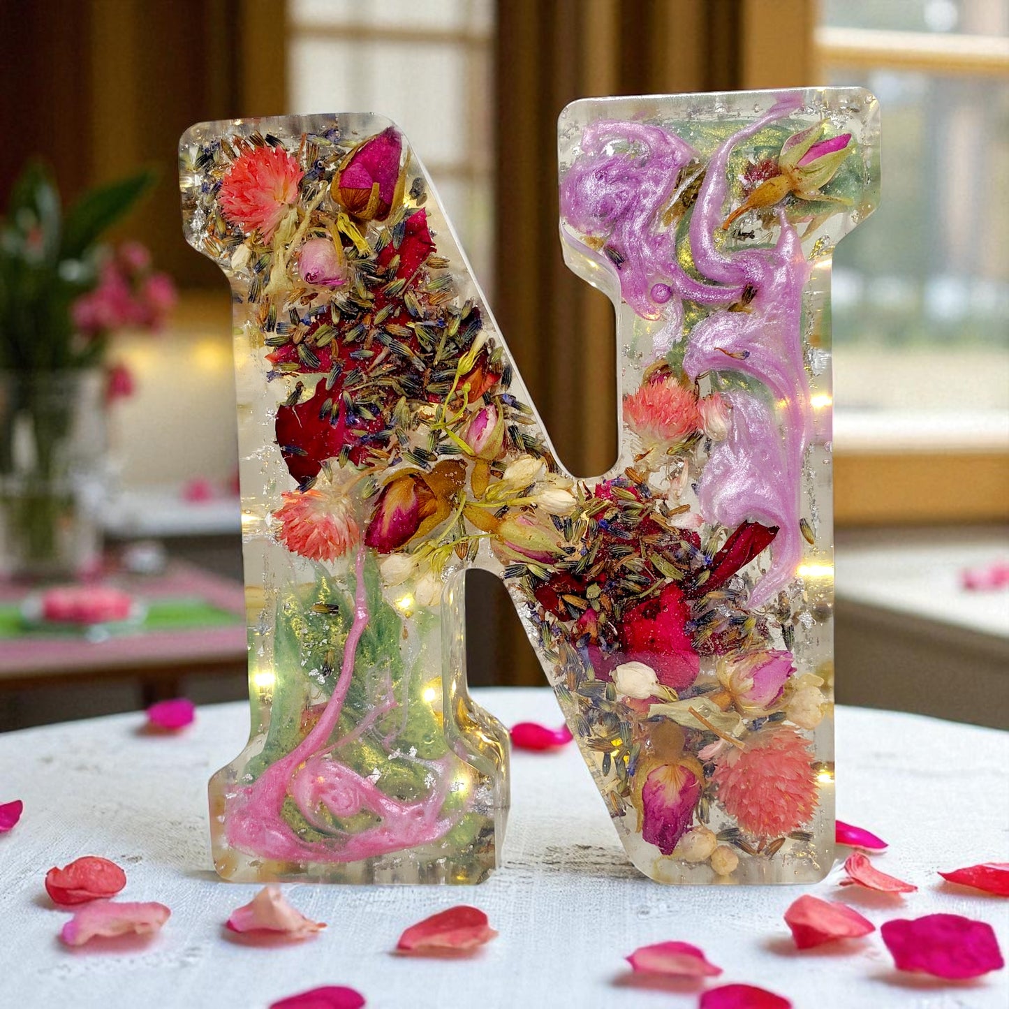 Custom LED Resin Letter | Real Dried Flowers | Personalized Floral Keepsake | Gift for Her | Baby Initials | Memorial Letter | Holiday Decor