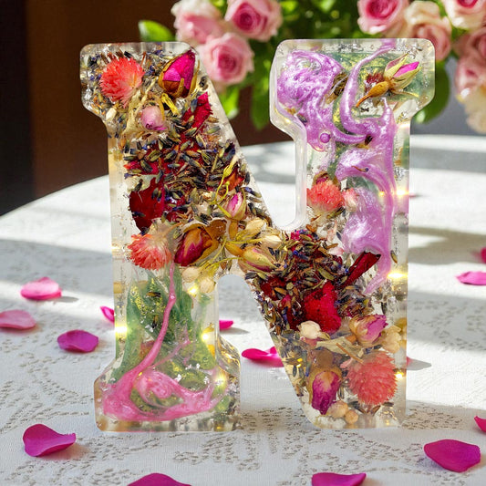 Custom LED Resin Letter | Real Dried Flowers | Personalized Floral Keepsake | Gift for Her | Baby Initials | Memorial Letter | Holiday Decor