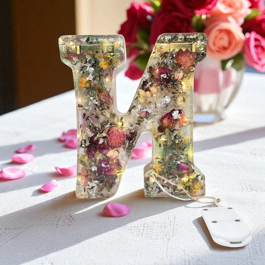 Custom LED Resin Letter | Real Dried Flowers | Personalized Floral Keepsake | Gift for Her | Baby Initials | Memorial Letter | Holiday Decor