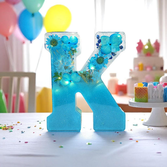 Led Resin Letter with Real Dried Flowers | Floral Keepsake and LED Name Decor Gift for Her, Baby, Memorial & Holiday | Wedding Preservation