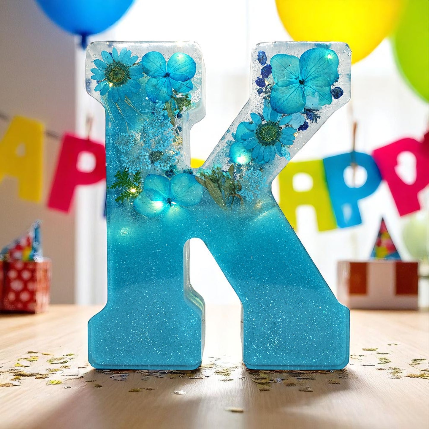 Led Resin Letter with Real Dried Flowers | Floral Keepsake and LED Name Decor Gift for Her, Baby, Memorial & Holiday | Wedding Preservation