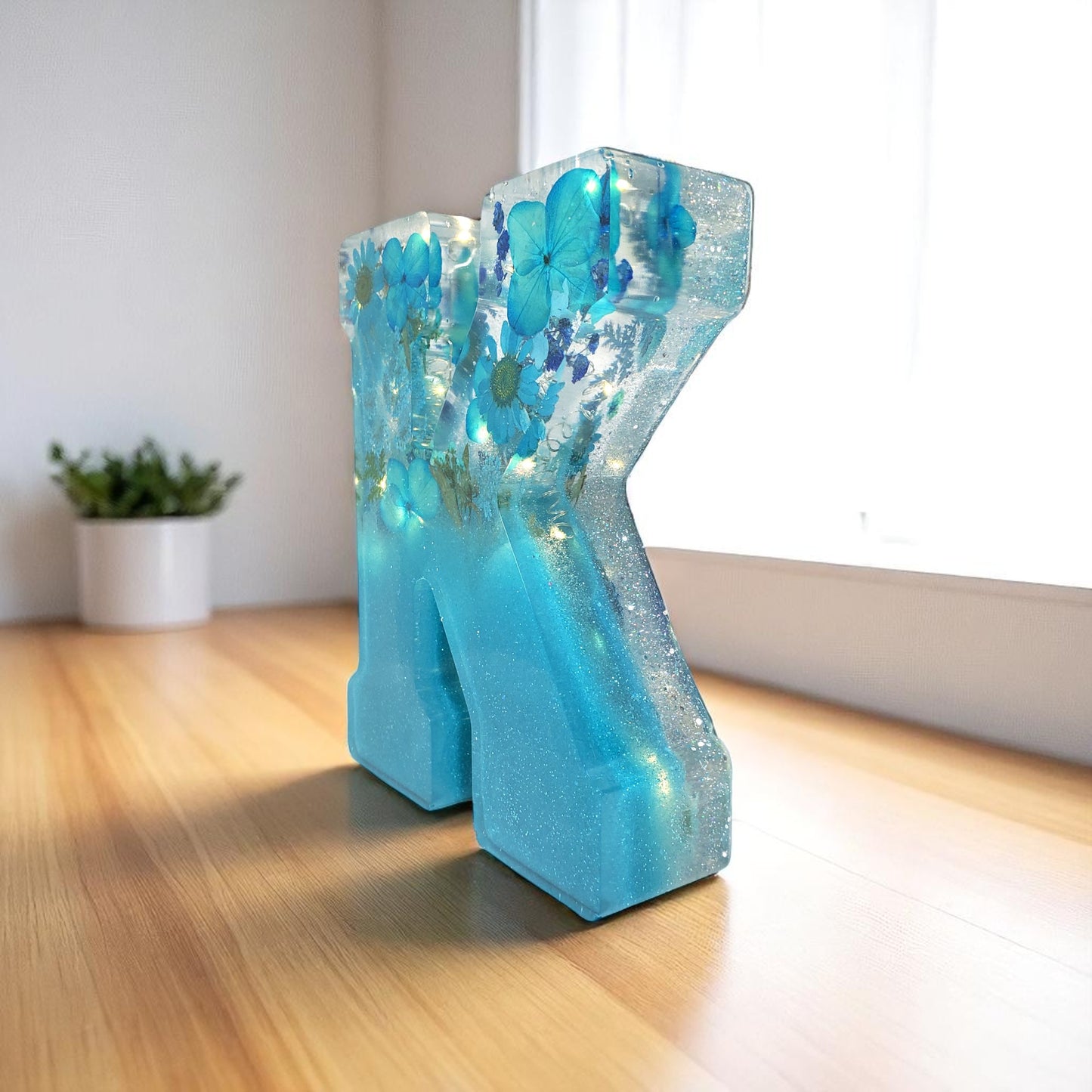 Led Resin Letter with Real Dried Flowers | Floral Keepsake and LED Name Decor Gift for Her, Baby, Memorial & Holiday | Wedding Preservation