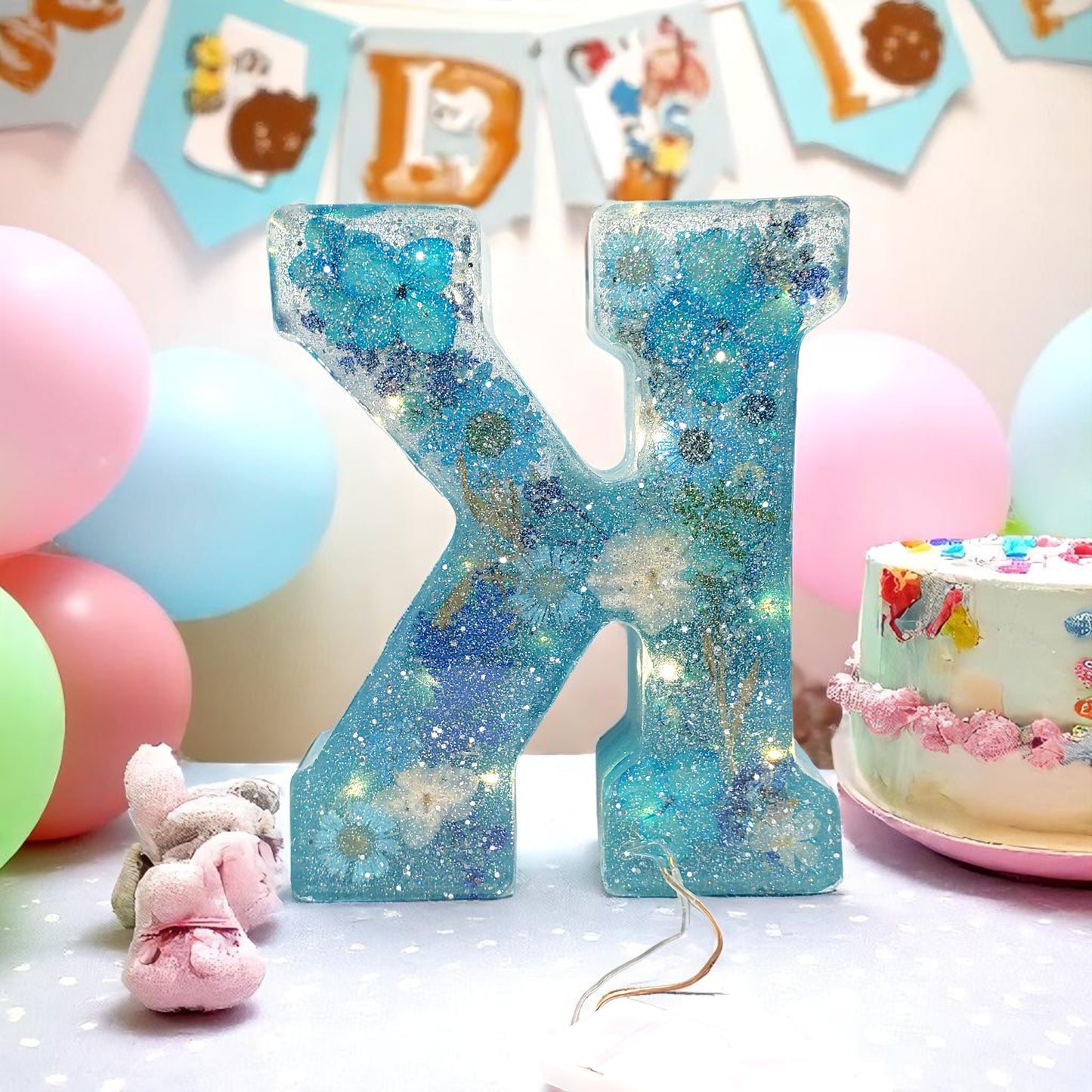 Led Resin Letter with Real Dried Flowers | Floral Keepsake and LED Name Decor Gift for Her, Baby, Memorial & Holiday | Wedding Preservation