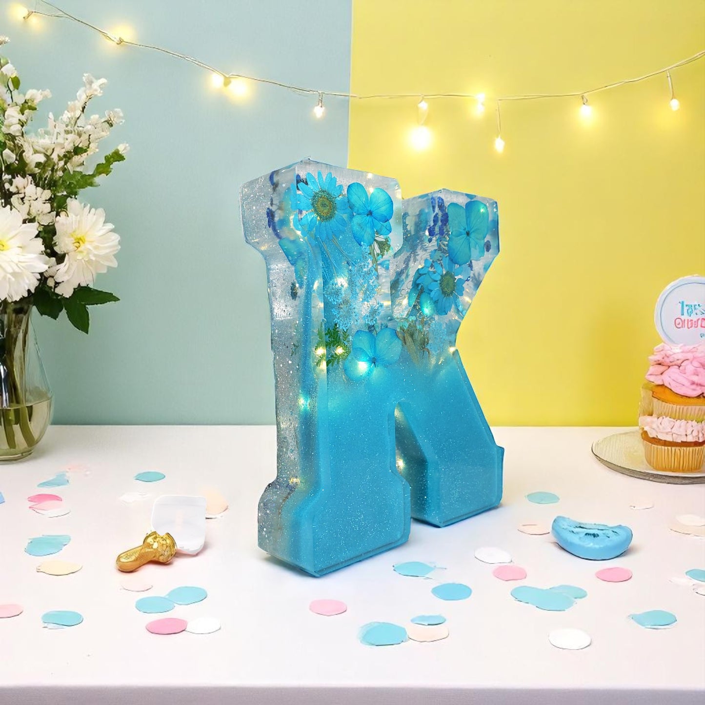 Led Resin Letter with Real Dried Flowers | Floral Keepsake and LED Name Decor Gift for Her, Baby, Memorial & Holiday | Wedding Preservation