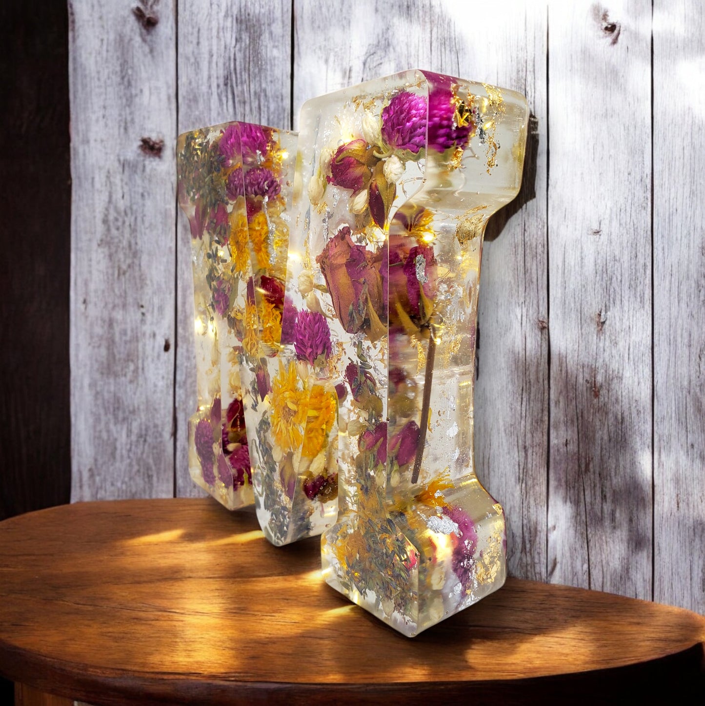 Personalized Floral Resin Letter Decor with LED | Real Pressed Flowers Wedding Gift for Him & Her | Unique Keepsake for Anniversary or Home