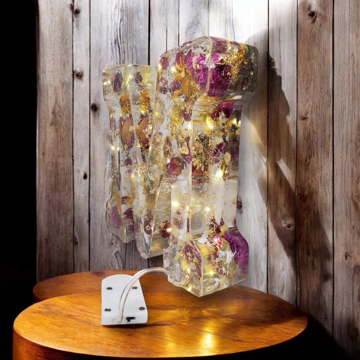 Personalized Floral Resin Letter Decor with LED | Real Pressed Flowers Wedding Gift for Him & Her | Unique Keepsake for Anniversary or Home