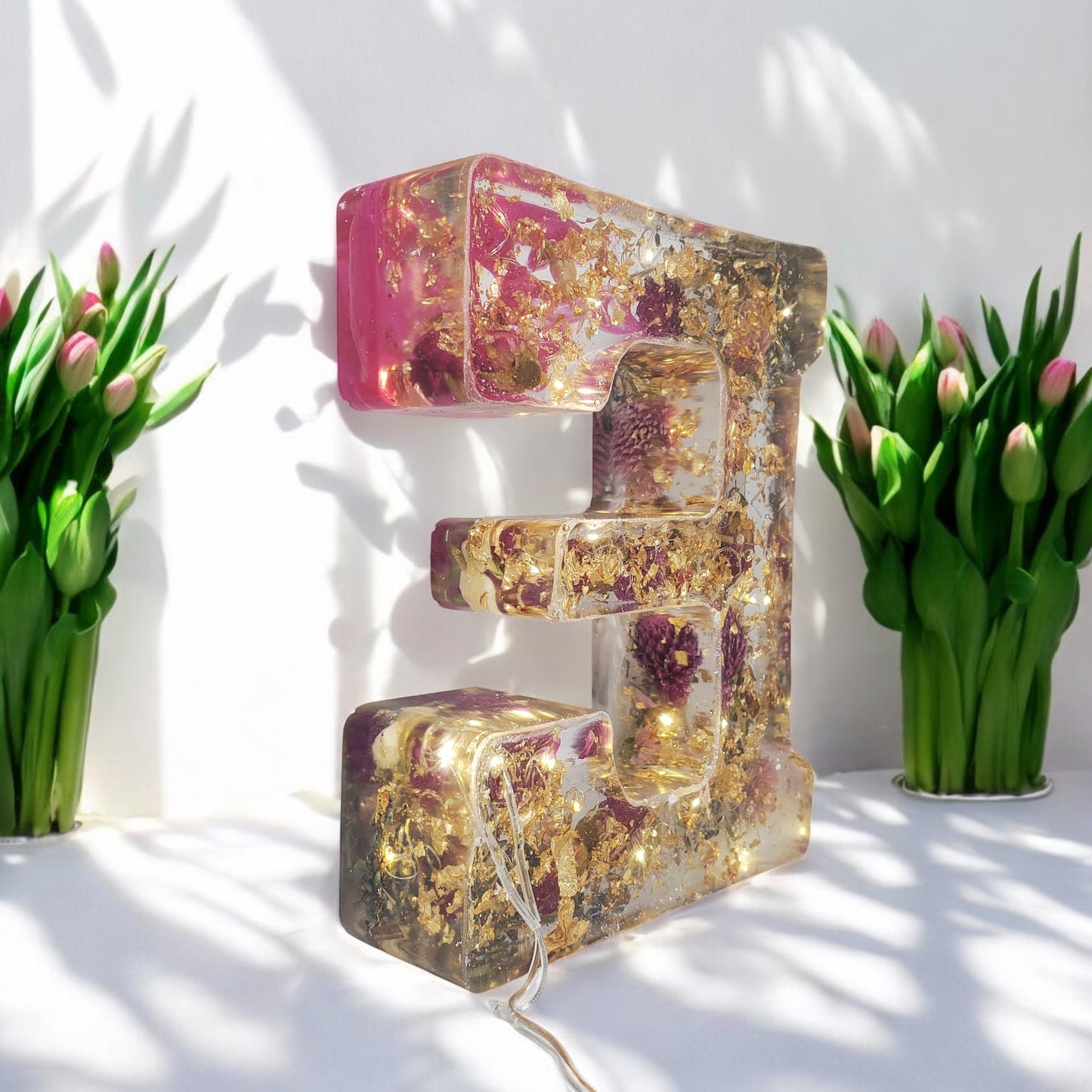 Custom Resin Light up Letters | Real Flowers, Personalized Keepsake, Initial Letter | Gift for Her | Dried Floral Art | Boho Style Aesthetic