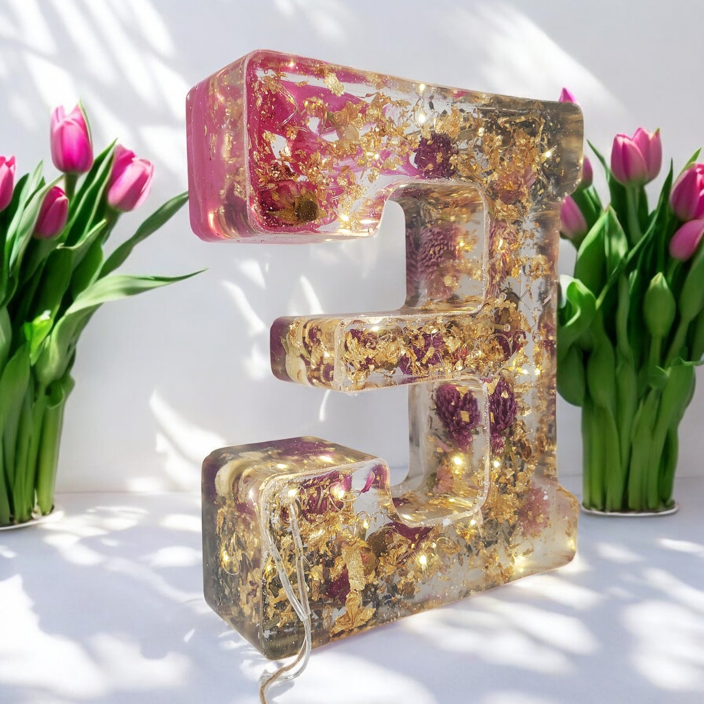 Custom Resin Light up Letters | Real Flowers, Personalized Keepsake, Initial Letter | Gift for Her | Dried Floral Art | Boho Style Aesthetic
