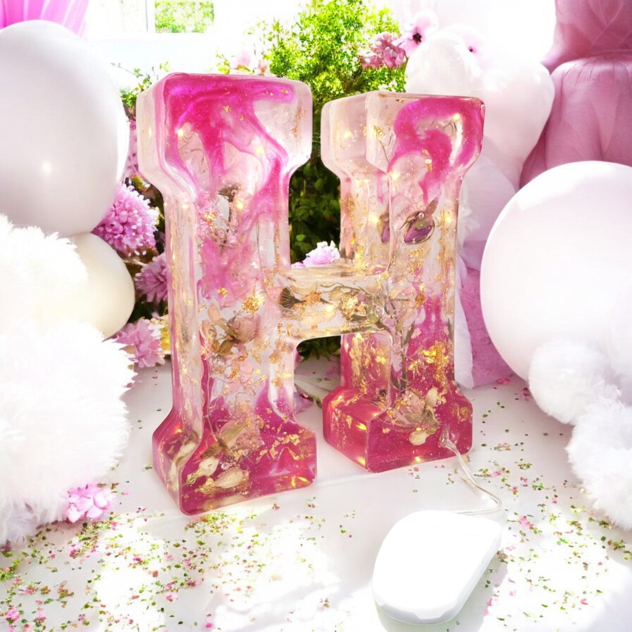 Custom LED Resin Letter | Real Dried Flowers | Personalized Floral Keepsake, Special Gift for bf | Boho Aesthetic