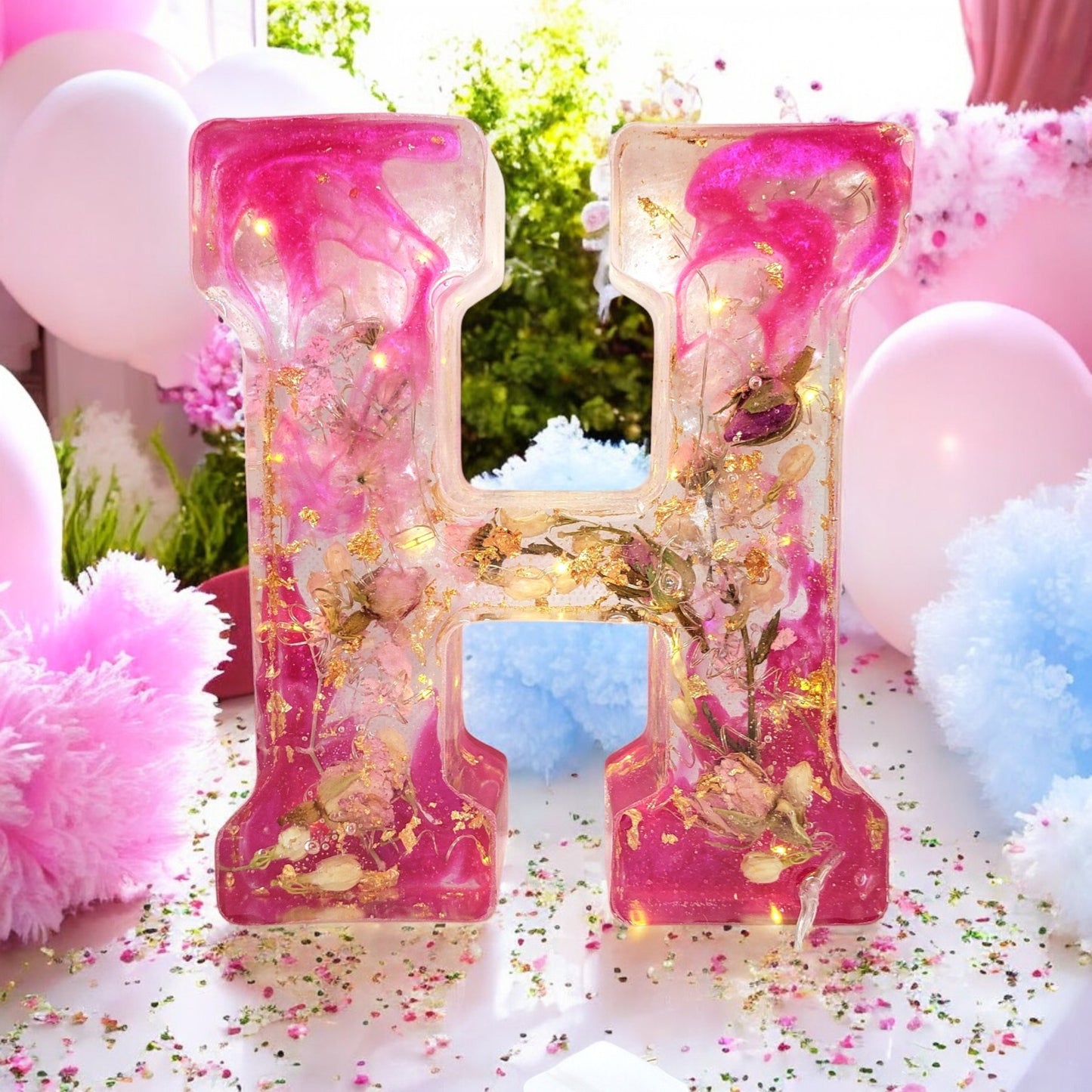 Custom LED Resin Letter | Real Dried Flowers | Personalized Floral Keepsake, Special Gift for bf | Boho Aesthetic