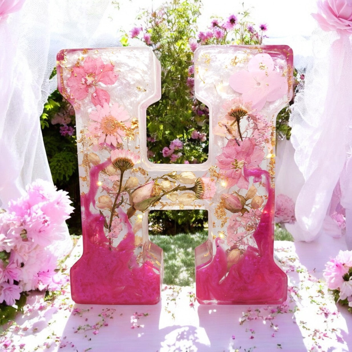 Custom LED Resin Letter | Real Dried Flowers | Personalized Floral Keepsake, Special Gift for bf | Boho Aesthetic