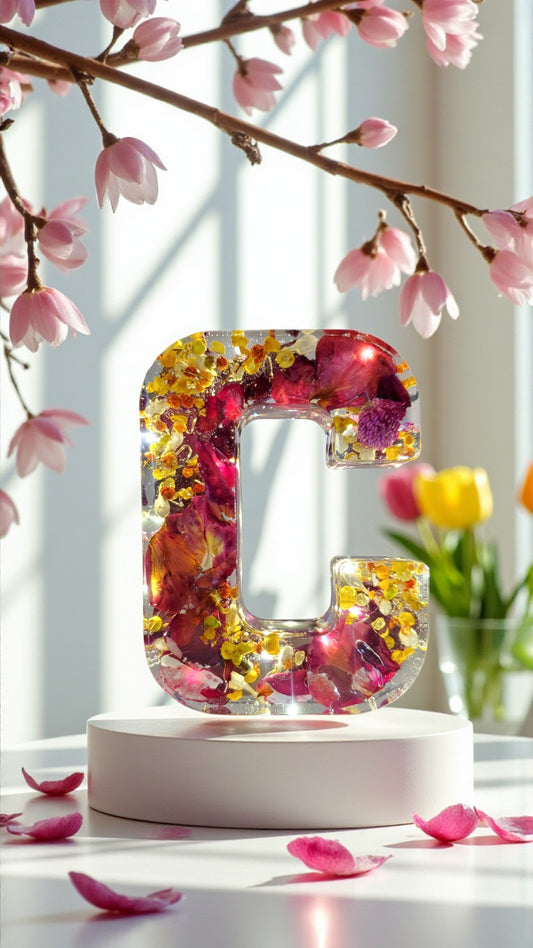Custom LED Resin Letter with Dried Flowers | Real Dried Flowers | Personalized Floral Keepsake Gift | Holiday Decor | Gift for Home Decor