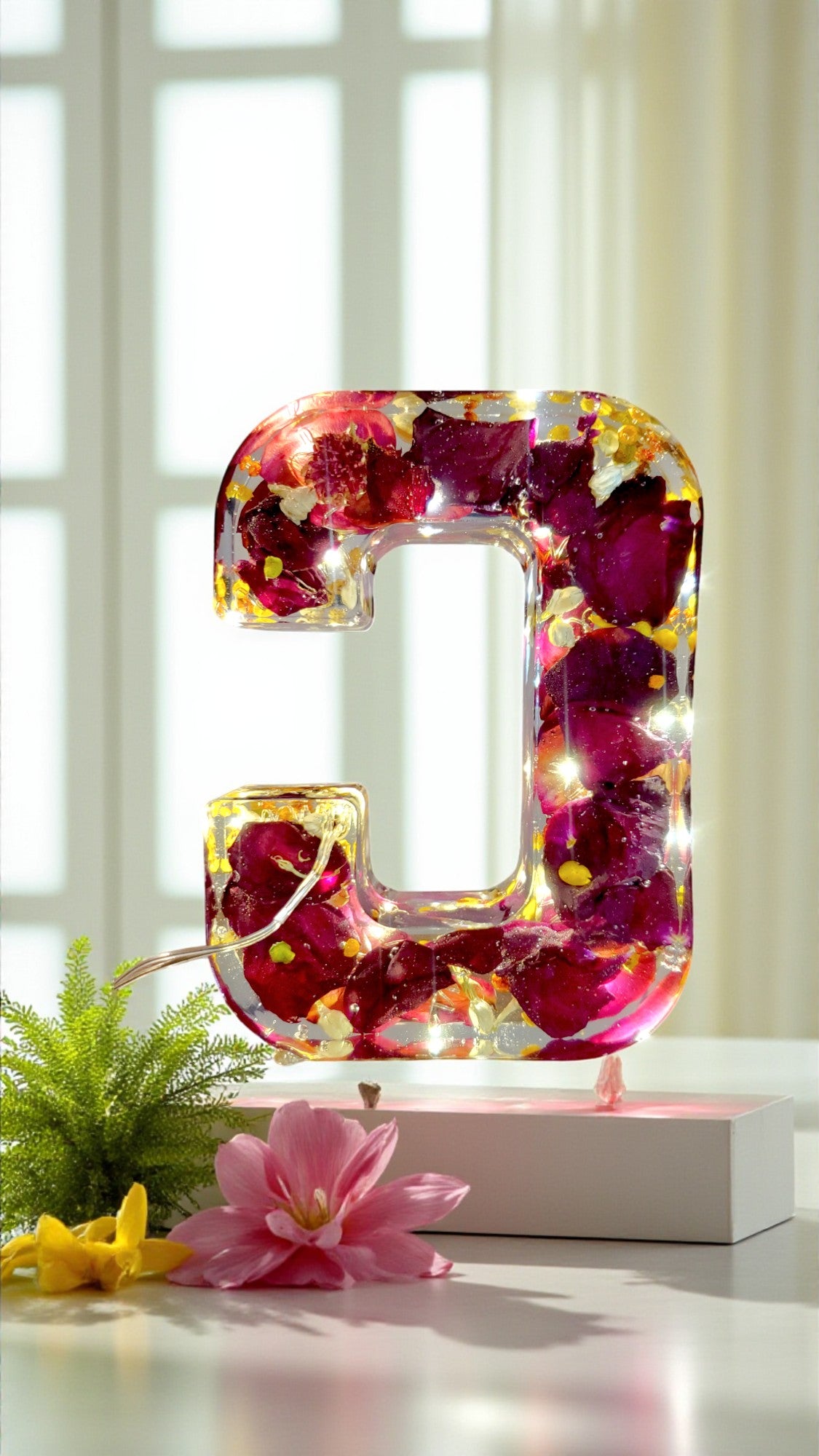 Custom LED Resin Letter with Dried Flowers | Real Dried Flowers | Personalized Floral Keepsake Gift | Holiday Decor | Gift for Home Decor