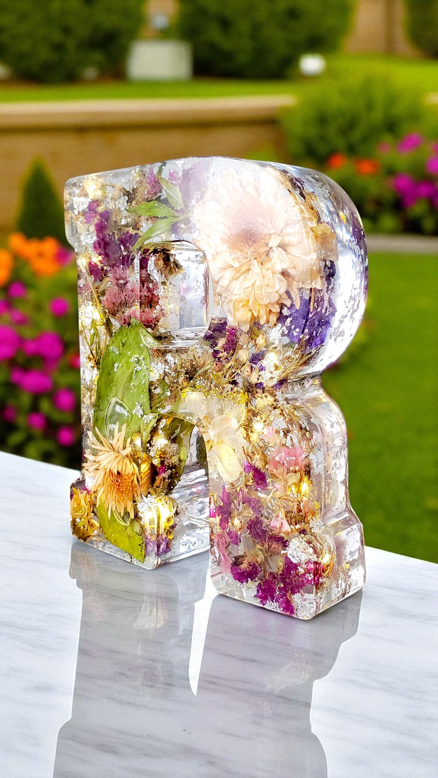 LED Resin Initial | Real Dried Flowers | Personalized Floral Keepsake | Boho Aesthetic, Illuminated Letters | Memorial Letter | Made for You