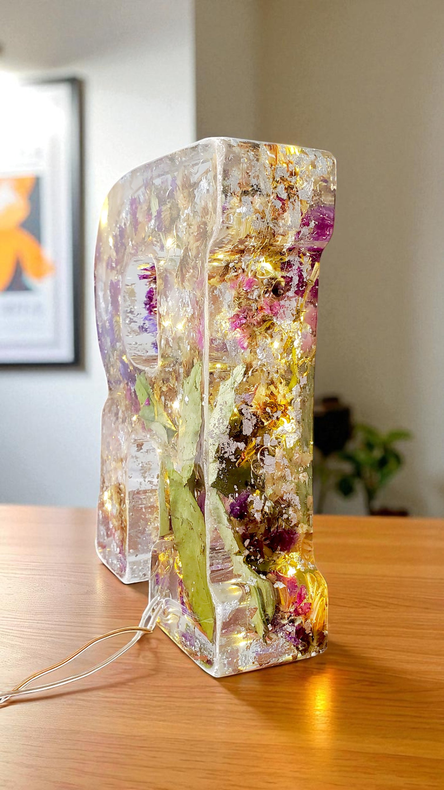 LED Resin Initial | Real Dried Flowers | Personalized Floral Keepsake | Boho Aesthetic, Illuminated Letters | Memorial Letter | Made for You