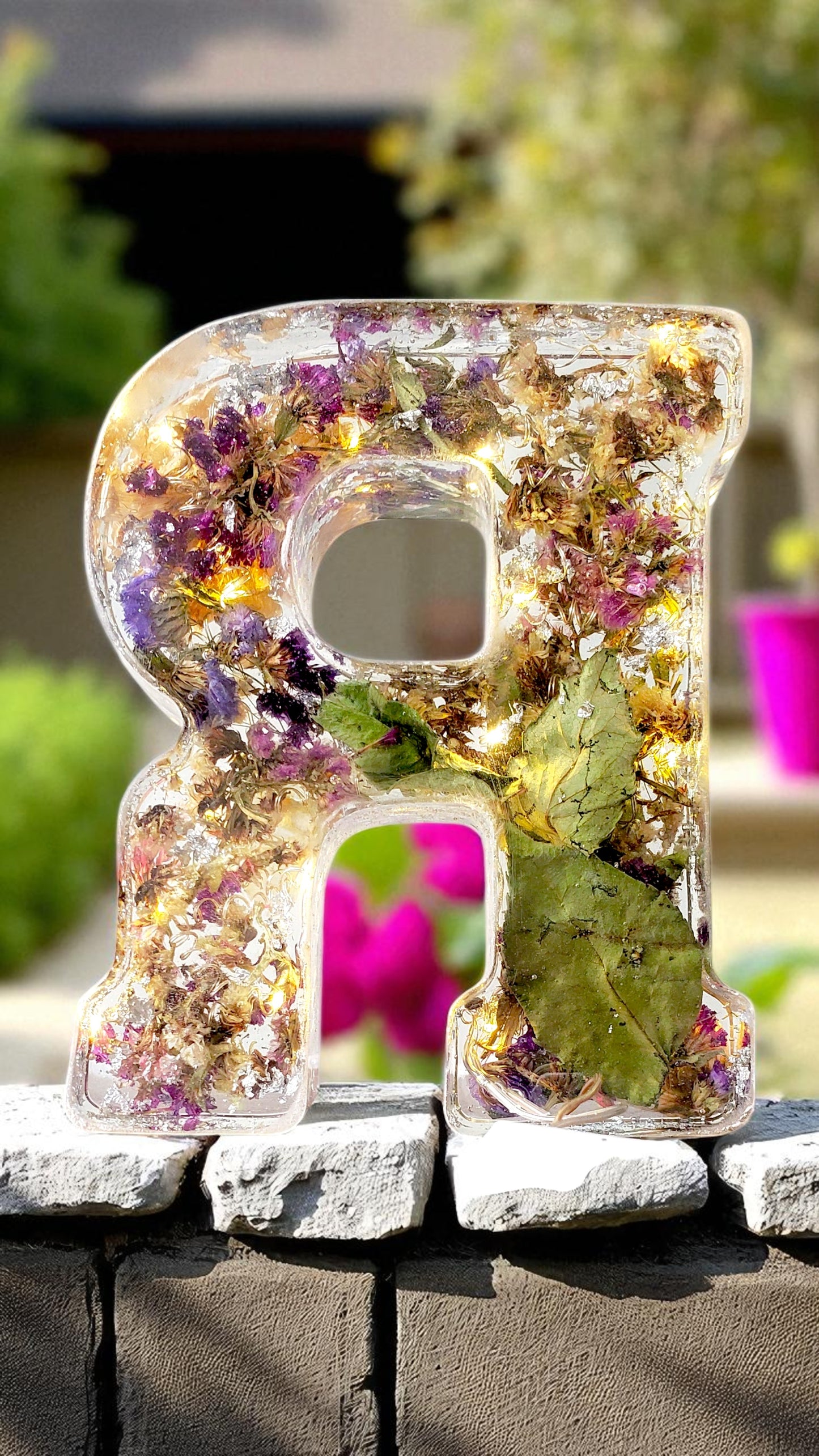 LED Resin Initial | Real Dried Flowers | Personalized Floral Keepsake | Boho Aesthetic, Illuminated Letters | Memorial Letter | Made for You