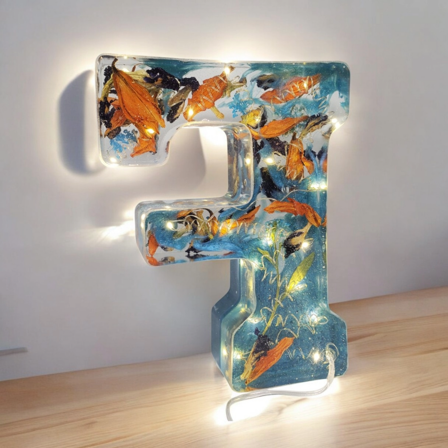 Custom LED Resin Letters | Real Dried Flowers | Personalized Keepsake | Gift for Him, Nursery Decor, Memorial | Pressed Flowers | Preserve