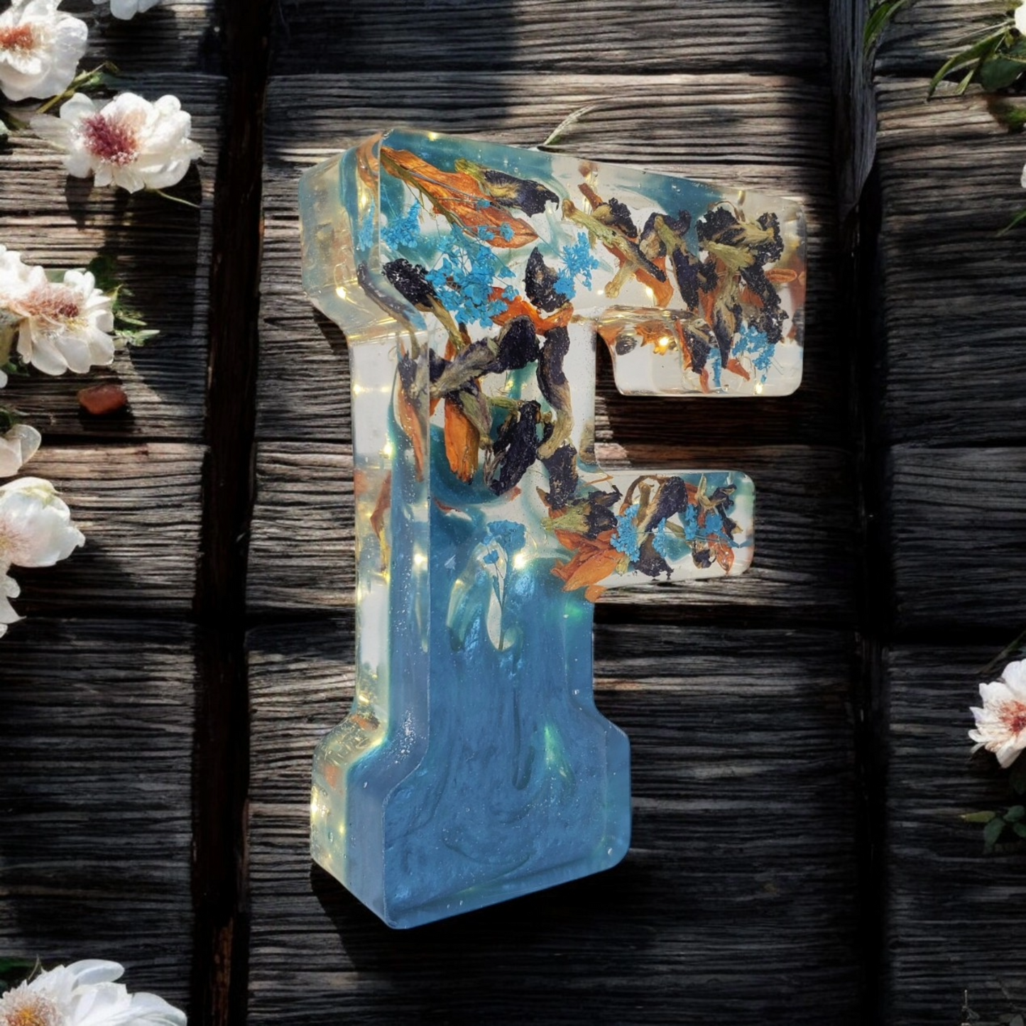 Custom LED Resin Letters | Real Dried Flowers | Personalized Keepsake | Gift for Him, Nursery Decor, Memorial | Pressed Flowers | Preserve