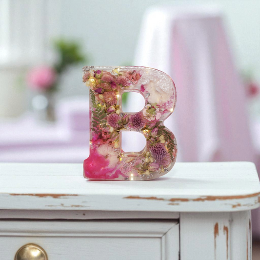 Custom LED Resin Letter | Real Dried Flowers, Personalized Floral Keepsake, Gift for bff, House Warming Decor | Boho Aesthetic, Made for You