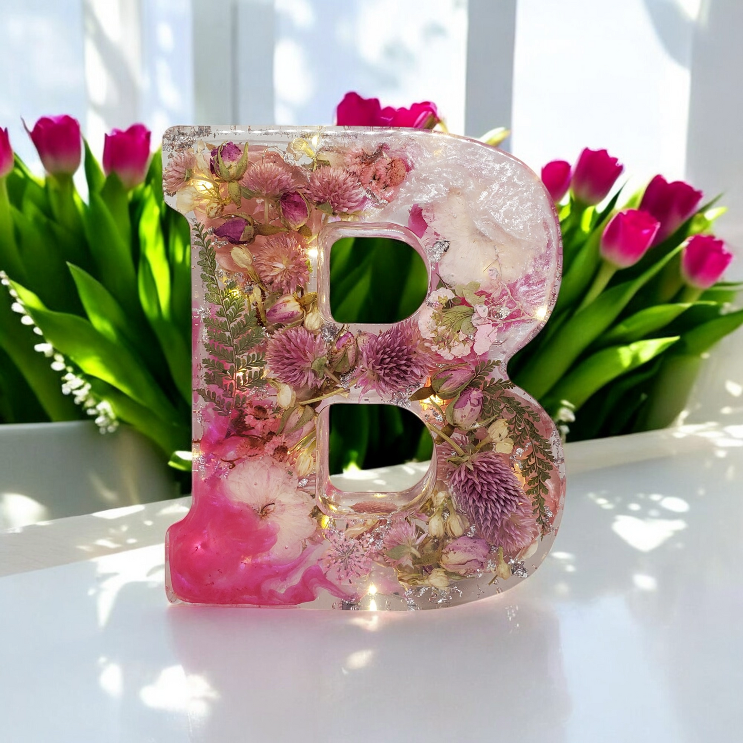 Custom LED Resin Letter | Real Dried Flowers, Personalized Floral Keepsake, Gift for bff, House Warming Decor | Boho Aesthetic, Made for You