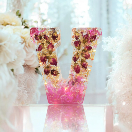 Custom LED Resin Letter | Real Dried Flowers | Personalized Floral Keepsake | Clear Epoxy Resin Decor, Birth Month Flower | Made for You