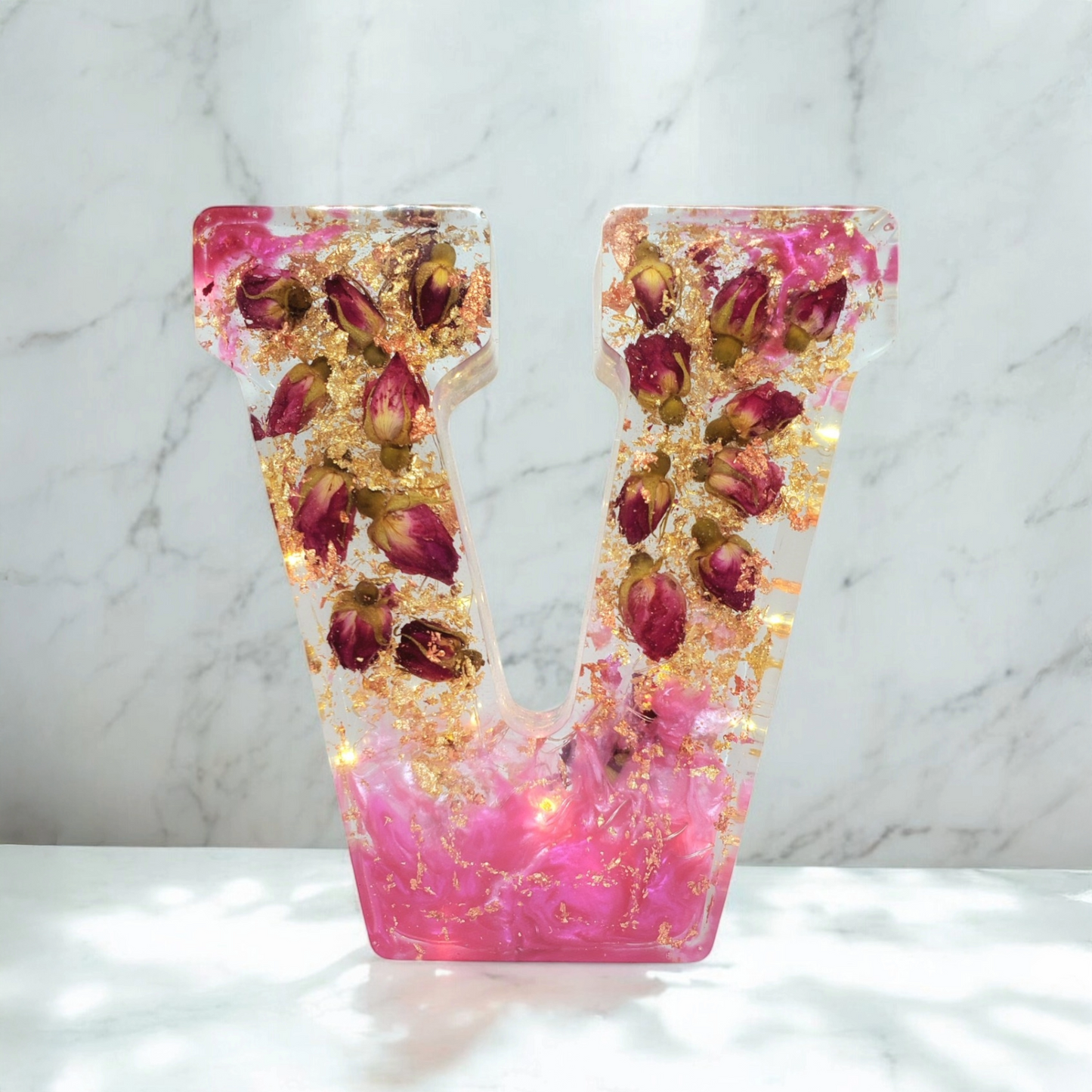 Custom LED Resin Letter | Real Dried Flowers | Personalized Floral Keepsake | Clear Epoxy Resin Decor, Birth Month Flower | Made for You