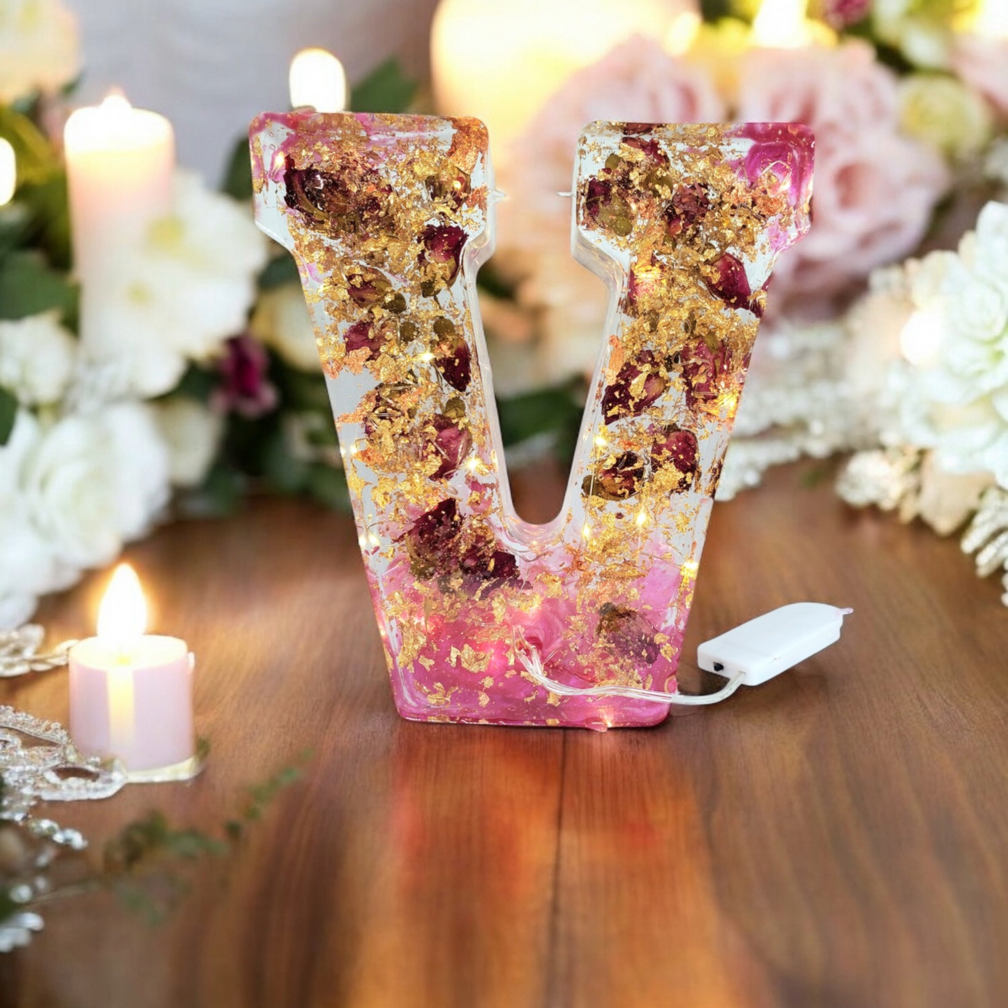 Custom LED Resin Letter | Real Dried Flowers | Personalized Floral Keepsake | Clear Epoxy Resin Decor, Birth Month Flower | Made for You