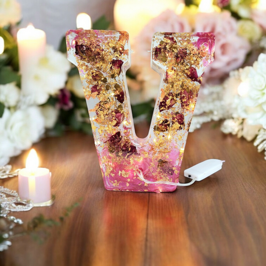 Custom LED Resin Letter | Real Dried Flowers | Personalized Floral Keepsake | Clear Epoxy Resin Decor, Birth Month Flower | Made for You